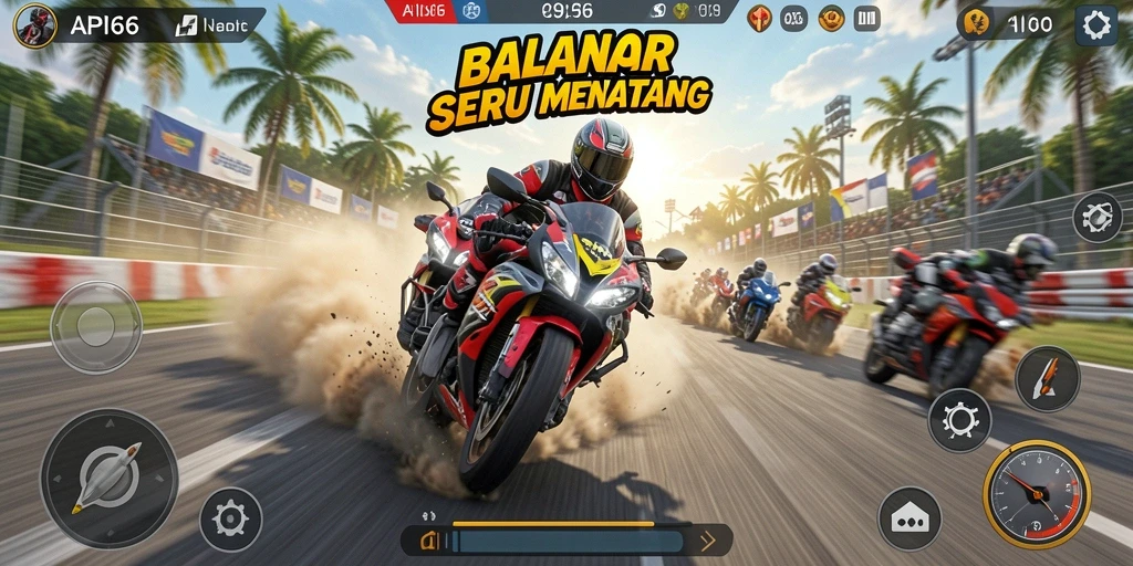 Tampilan seru balapan motor di lintasan menantang.