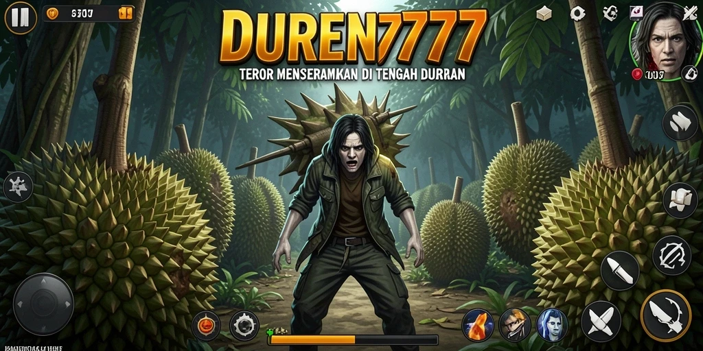 Screenshot DUREN777 menampilkan suasana mencekam di kebun durian.