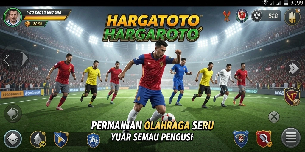 Tampilan utama gameplay HARGATOTO yang menghadirkan aksi olahraga seru.