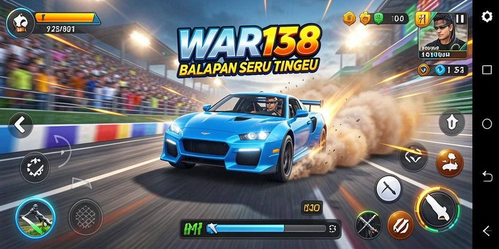 Tangkapan layar perang balap penuh aksi di WAR138.